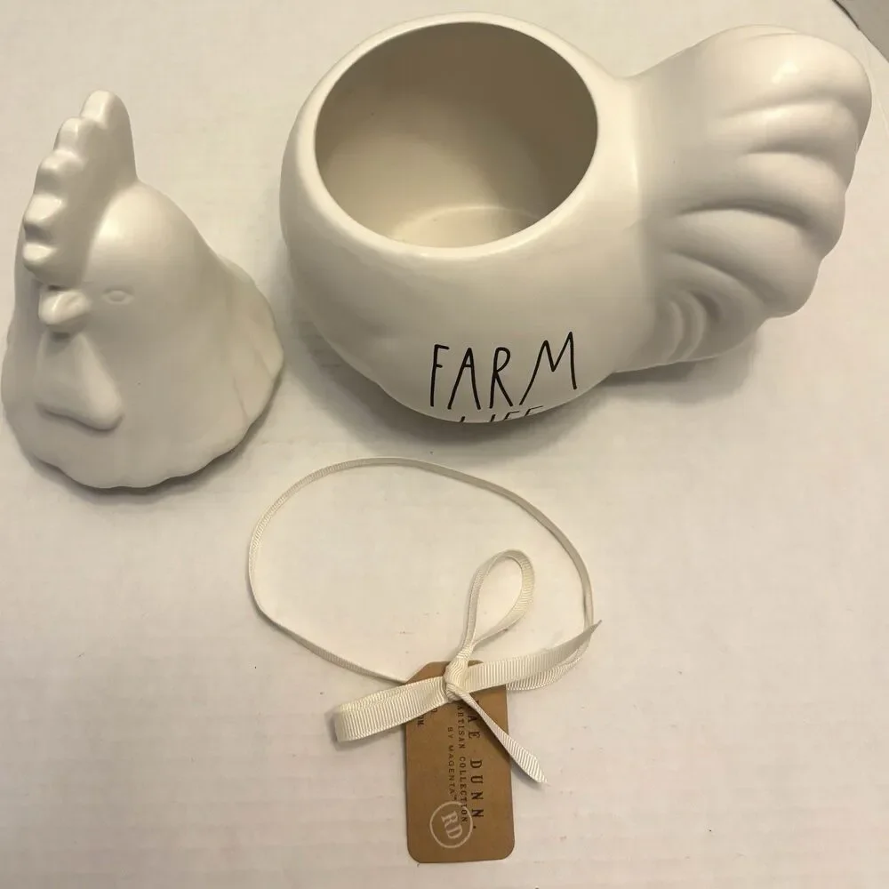 Rae Dunn Artisan Canister Cookie Jar Farm House Life Chicken Rooster White NWT